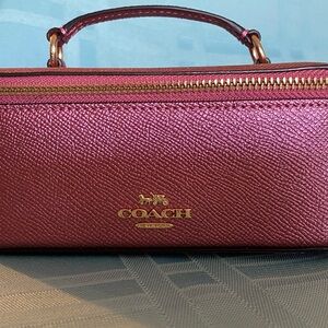 Coach Vanity Case Handled Zip Jewelry Travel Box Red Metallic (Looks Mauve)